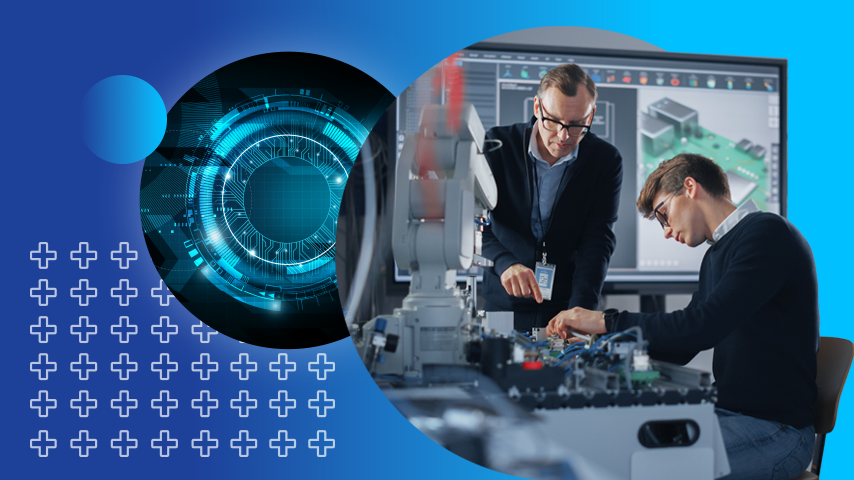 An engineering instructir guides a student