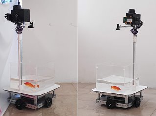fish tank on a cart with a motor and wheels