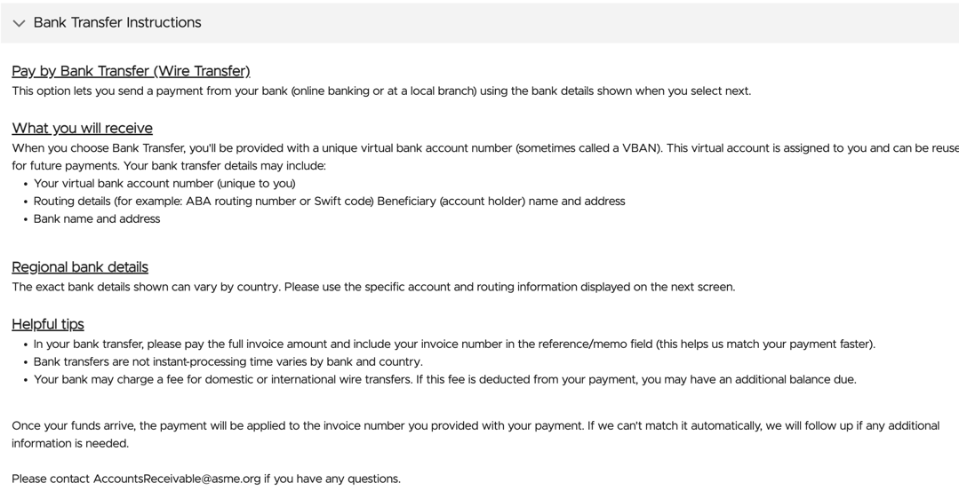 Bank transfer options