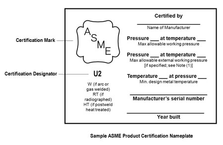asme certification nameplate mark stamp vessel boiler single section pressure viii example division bpv types safety accreditation certificate inspector standards
