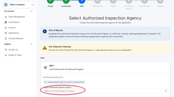 Requesting Authorized Inspection Agency Agreement Confirmation - ASME