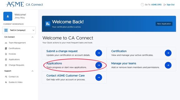 Track progress or start new applications